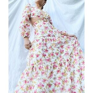 Gianni Bini - Rose Print Lace Cutout Maxi Dress